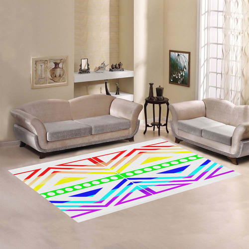 Rainbow Multicolored Ethnic Abstract Design 5 - White Area Rug7'x5'