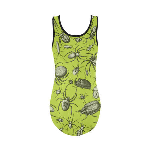 bugs spiders creepy crawlers halloween green Vest One Piece Swimsuit (Model S04)