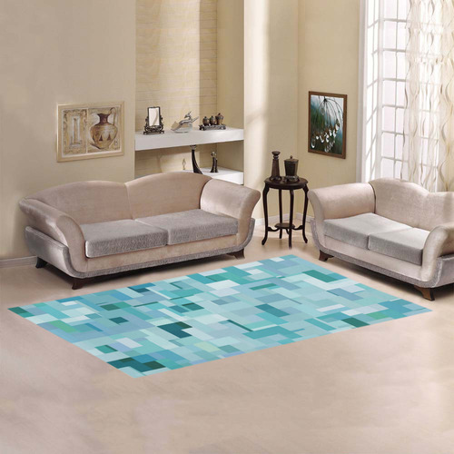 Blue Green Abstract Area Rug 7'x3'3''