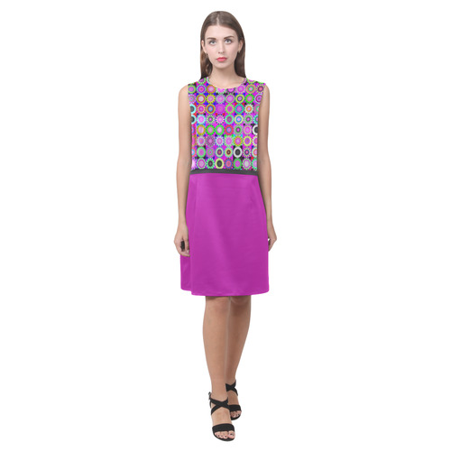 Crazy Daisy and Red Violet Eos Women's Sleeveless Dress (Model D01)