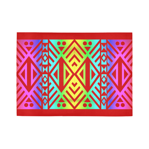 Rainbow Multicolored Ethnic Abstract Design 1 -Red Area Rug7'x5'