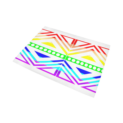 Rainbow Multicolored Ethnic Abstract Design 5 - White Area Rug7'x5'