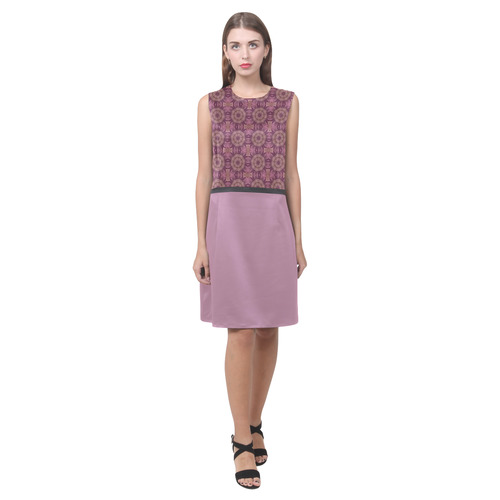 Mauve Doily and Rosebud Eos Women's Sleeveless Dress (Model D01)