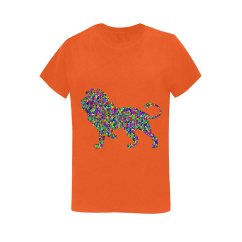 Abstract Triangle Lion Orange Women's T-Shirt in USA Size (Two Sides Printing)