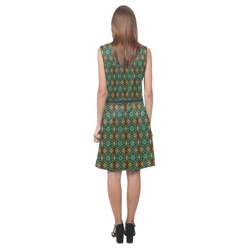 Green and Brown Floral Eos Women's Sleeveless Dress (Model D01)