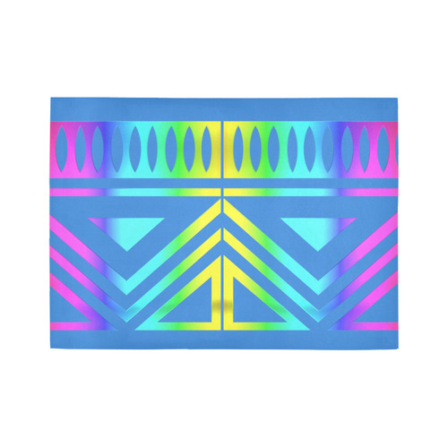 Rainbow Multicolored Ethnic Abstract Design 4 - Blue Area Rug7'x5'