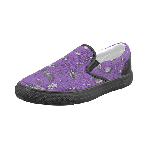 spiders creepy crawlers insects purple halloween Men's Slip-on Canvas Shoes (Model 019)