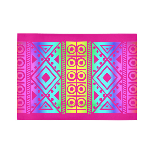Rainbow Multicolored Ethnic Abstract Design 3 -Fuchsia Pink Area Rug7'x5'