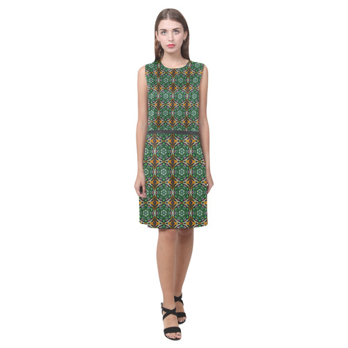 Green and Brown Floral Eos Women's Sleeveless Dress (Model D01)