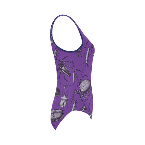 spiders creepy crawlers bugs purple halloween Vest One Piece Swimsuit (Model S04)