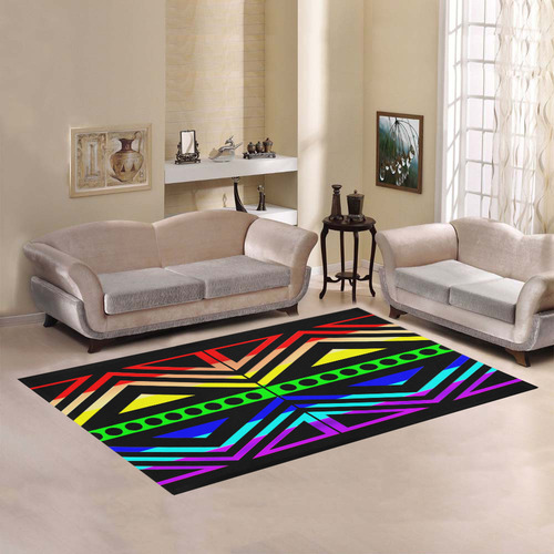 Rainbow Multicolored Ethnic Abstract Design 5 - Black Area Rug7'x5'