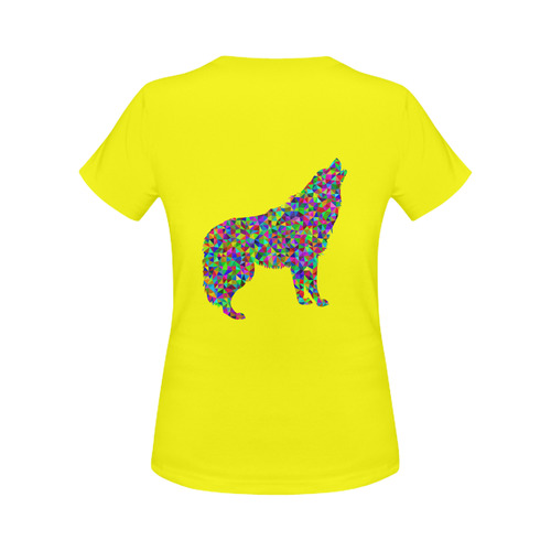Abstract Triangle Wolf Neon Yellow Women's Classic T-Shirt (Model T17）