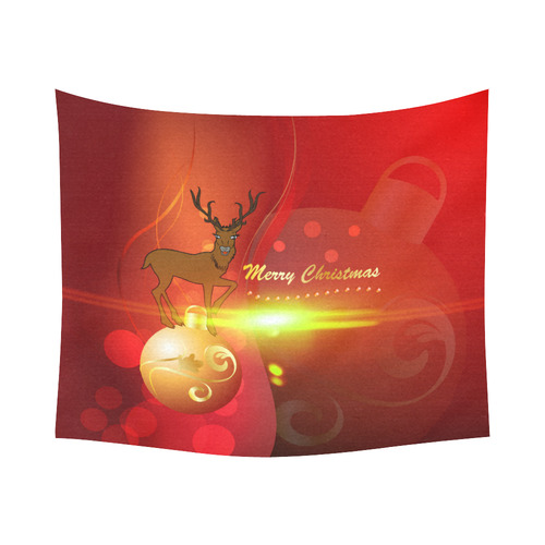 christmas design with reindeer Cotton Linen Wall Tapestry 60"x 51"