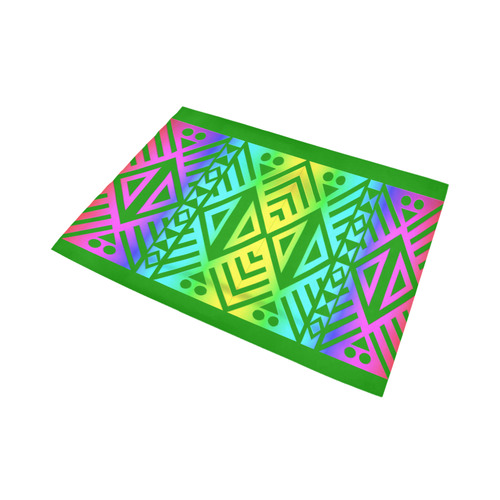 Rainbow Multicolored Ethnic Abstract Design 1 -Green Area Rug7'x5'