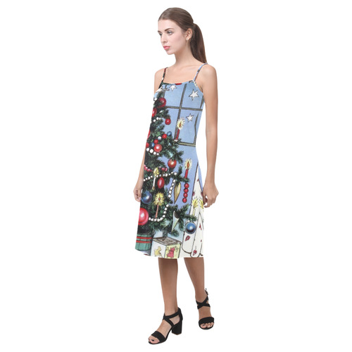 Retro Christmas Tree Alcestis Slip Dress (Model D05)