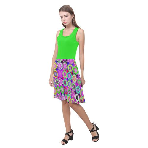 Bright Green and Crazy Daisy Atalanta Casual Sundress(Model D04)