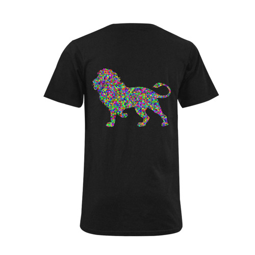 Abstract Triangle Lion Black Men's V-Neck T-shirt  Big Size(USA Size) (Model T10)