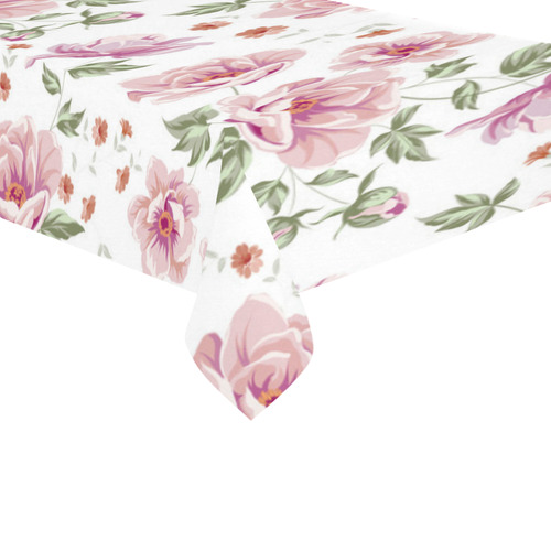 Beautiful Vintage Pink Floral Pattern Cotton Linen Tablecloth 60"x 104"