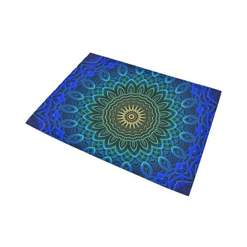 3-D Fractal Mandala in Deep Blue/Green/Yellow Area Rug7'x5'