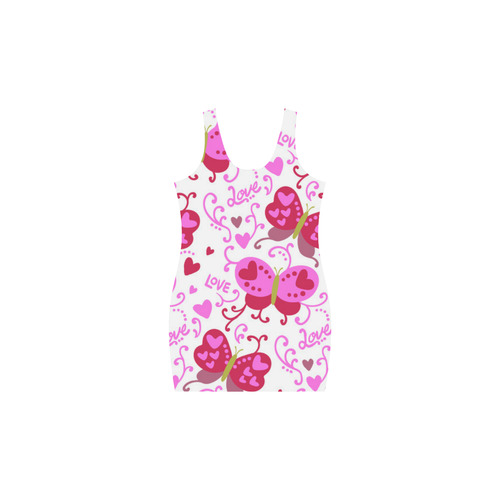 Cute Pink Hearts Butterfly Love Pattern Medea Vest Dress (Model D06)