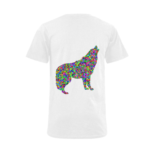Abstract Triangle Wolf White Men's V-Neck T-shirt  Big Size(USA Size) (Model T10)