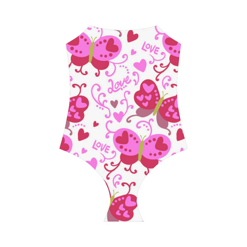 Cute Pink Hearts Butterfly Love Pattern Strap Swimsuit ( Model S05)