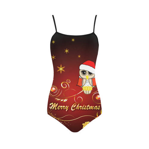 Cute christmas owl on red background Strap Swimsuit ( Model S05)