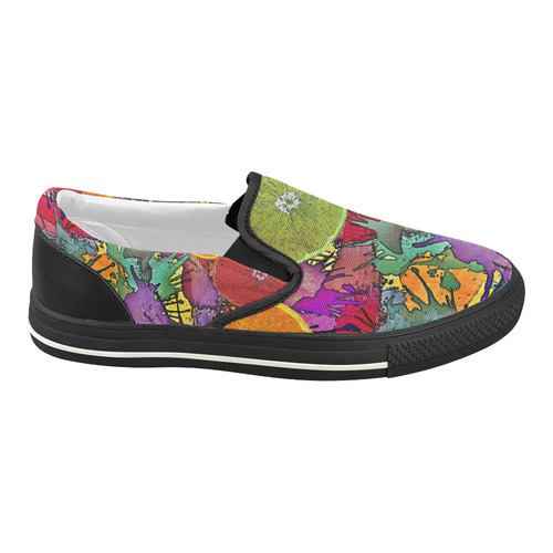 Pop Art Pattern Mix ORANGES SPLASHES multicolored Women's Slip-on Canvas Shoes (Model 019)