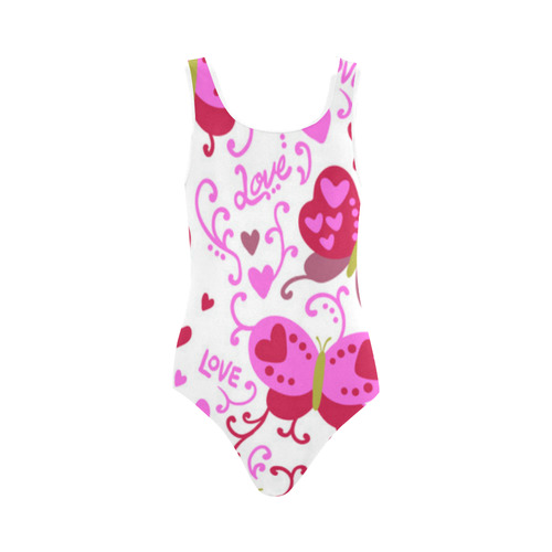 Cute Pink Hearts Butterfly Love Pattern Vest One Piece Swimsuit (Model S04)
