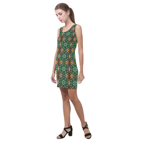 Green and Brown Floral Medea Vest Dress (Model D06)