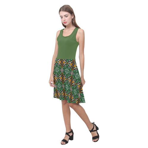 Treetop Green and Brown Floral Atalanta Casual Sundress(Model D04)