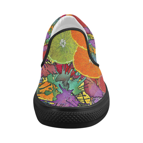 Pop Art Pattern Mix ORANGES SPLASHES multicolored Women's Slip-on Canvas Shoes (Model 019)