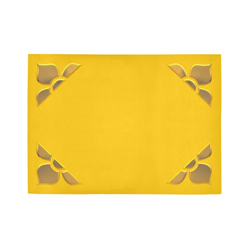 3-D Look Metallic Golden Half Flowers Border on Yellow Area Rug7'x5'