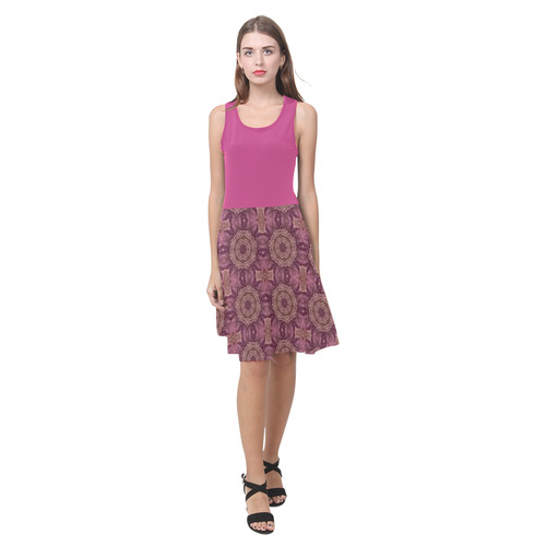 Raspberry Rose and Mauve Doily Atalanta Casual Sundress(Model D04)