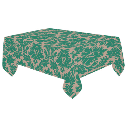 autumn fall colors green beige damask Cotton Linen Tablecloth 60"x 104"