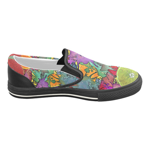 Pop Art Pattern Mix ORANGES SPLASHES multicolored Women's Unusual Slip-on Canvas Shoes (Model 019)