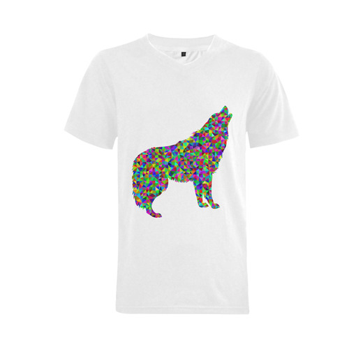 Abstract Triangle Wolf White Men's V-Neck T-shirt  Big Size(USA Size) (Model T10)