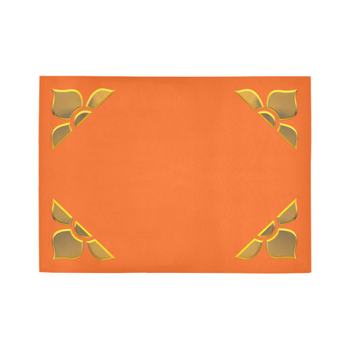 3-D Look Metallic Golden Half Flowers Border on Orange Area Rug7'x5'