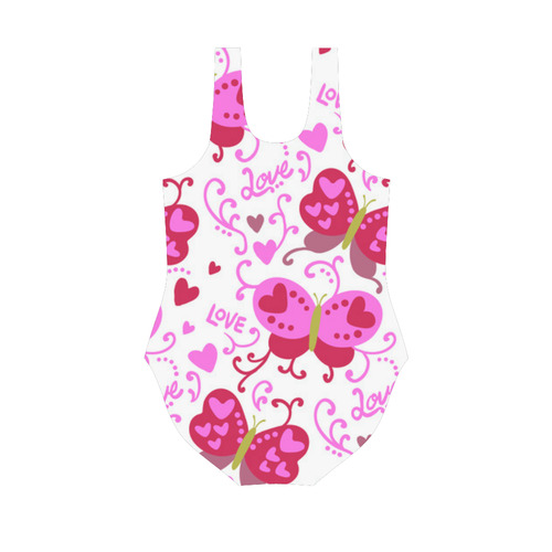 Cute Pink Hearts Butterfly Love Pattern Vest One Piece Swimsuit (Model S04)