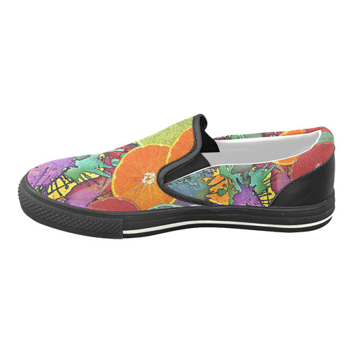 Pop Art Pattern Mix ORANGES SPLASHES multicolored Women's Unusual Slip-on Canvas Shoes (Model 019)