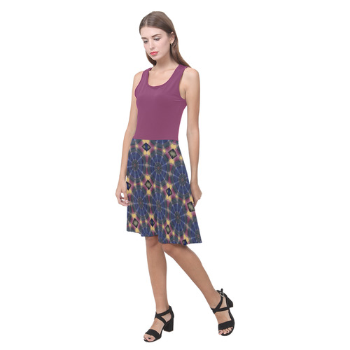 Boysenberry and Blue Pinwheels Atalanta Casual Sundress(Model D04)