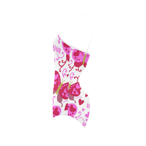 Cute Pink Hearts Butterfly Love Pattern Strap Swimsuit ( Model S05)