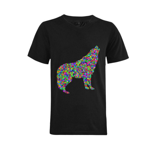 Abstract Triangle Wolf Black Men's V-Neck T-shirt  Big Size(USA Size) (Model T10)