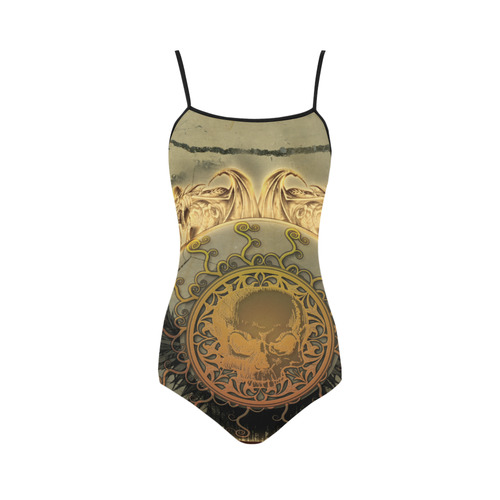 Awesome skulls on round button Strap Swimsuit ( Model S05)