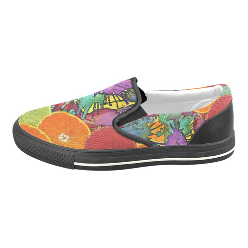 Pop Art Pattern Mix ORANGES SPLASHES multicolored Women's Unusual Slip-on Canvas Shoes (Model 019)