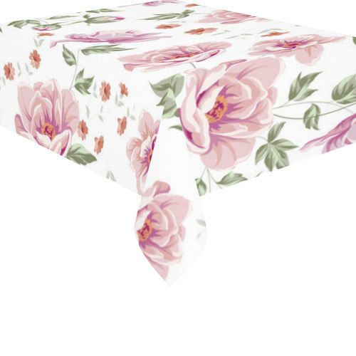 Beautiful Vintage Pink Floral Pattern Cotton Linen Tablecloth 52"x 70"