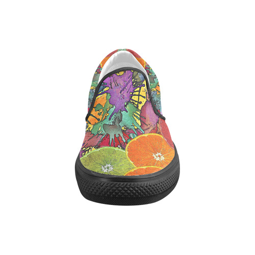 Pop Art Pattern Mix ORANGES SPLASHES multicolored Women's Unusual Slip-on Canvas Shoes (Model 019)