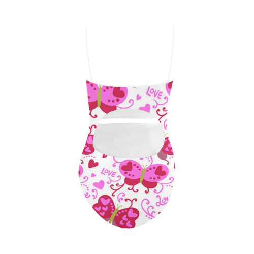 Cute Pink Hearts Butterfly Love Pattern Strap Swimsuit ( Model S05)