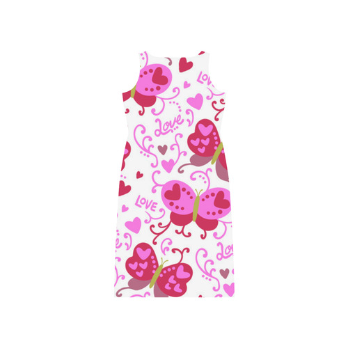 Cute Pink Hearts Butterfly Love Pattern Phaedra Sleeveless Open Fork Long Dress (Model D08)