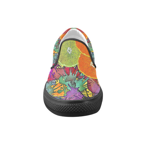 Pop Art Pattern Mix ORANGES SPLASHES multicolored Women's Unusual Slip-on Canvas Shoes (Model 019)